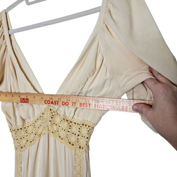 Jens Pirate Booty Rio Panorama Midi Dress in Rio Sunrise Beige Crochet Trim S - Picture 7 of 15